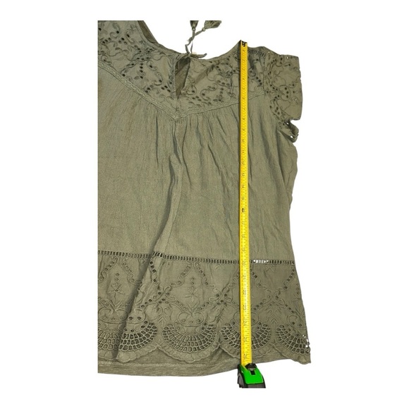 Style and Co Green Olive Flutter Sleeve women’s Blouse with Tie Front Size 1X - Picture 10 of 12